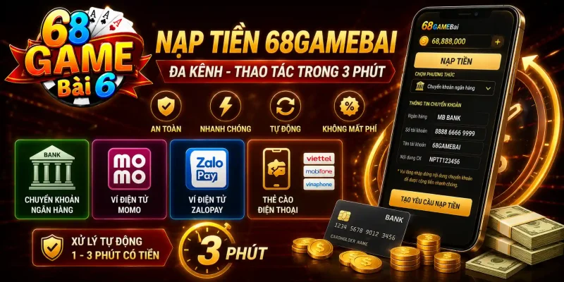 Nạp tiền 68GameBai đa kênh - Thao tác trong 3 phút